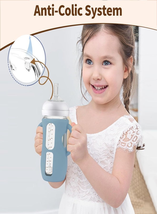 Qunland طقم تحويل أكواب الشرب المزودة بماصة وأغطية سيليكون لزجاجة أفينت ناتشورال الزجاجية للأطفال سعة 8 أونصات، طقم تحويل أكواب الشرب للأطفال الصغار مع حامل زجاجة مضاد للكسر متوافق مع زجاجات فيليبس ناتشورال للأطفال سعة 8 أونصات - Image 3